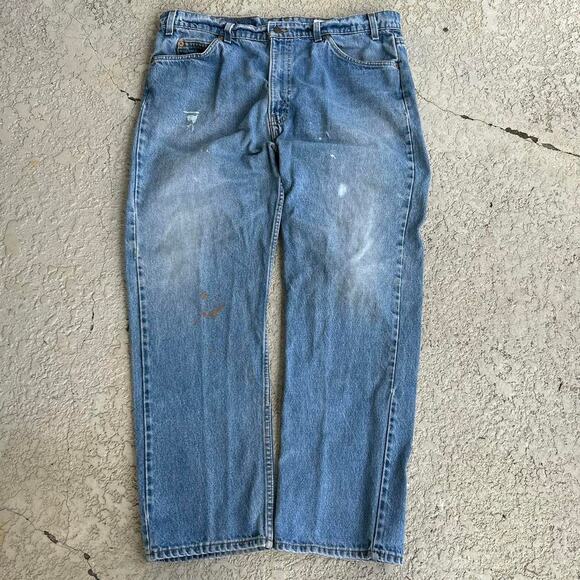Vintage Orange Tab Levi 505 Light Wash Denim Distressed Jeans. Sz 40 30 - Picture 1 of 5